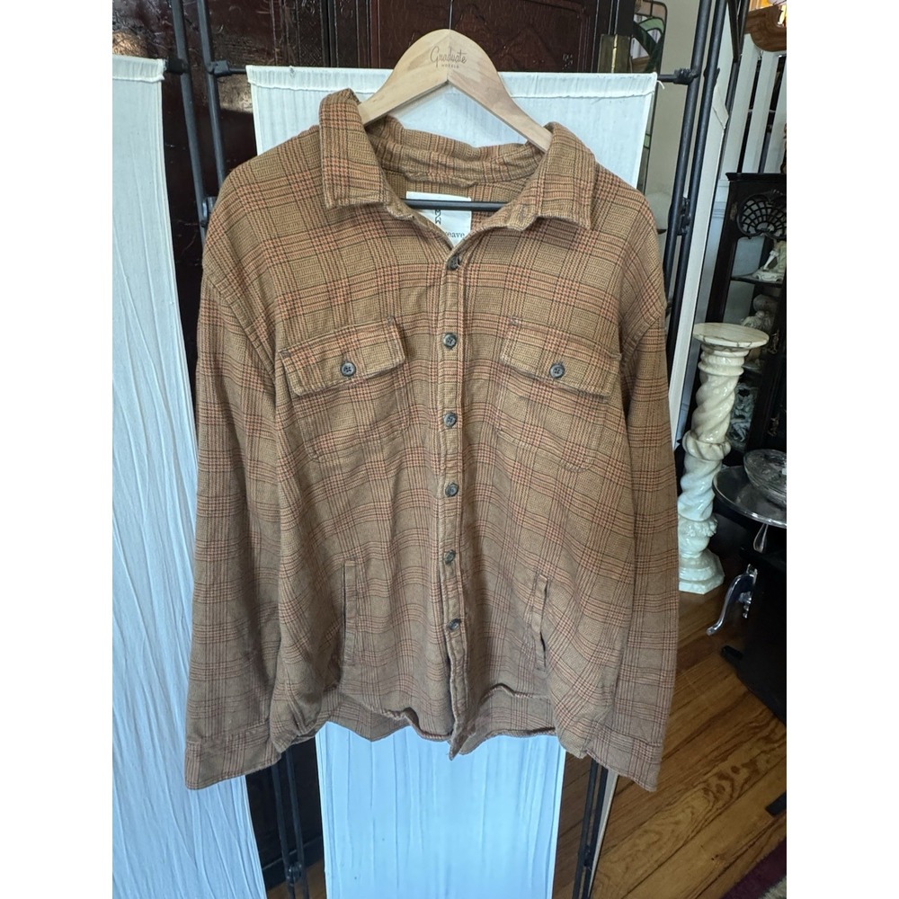 Mutual Weave Men's XXL Heavyweight Plaid Shirt Jacket Shacket Brown Flannel